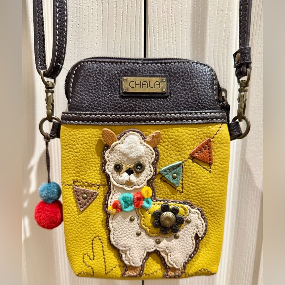 Chala Wallet Crossbody Organizer Bag Llama Mustard Yellow Pleather